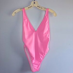 Barbie pink high cut open sides low back sexy one piece swimsuit XS small hot